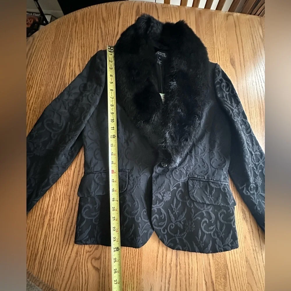 Jones New York Signature Blazer Jacquard Faux Fur Oversized Collar Mobwife - Picture 12 of 16
